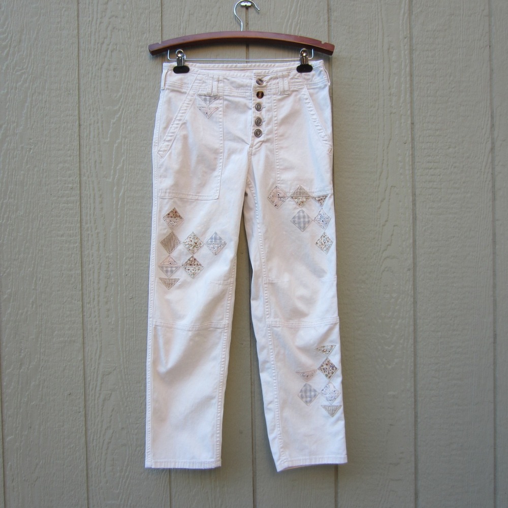 Pilcro and the Letterpress The Wanderer Patchwork Pants White Canvas Size 28